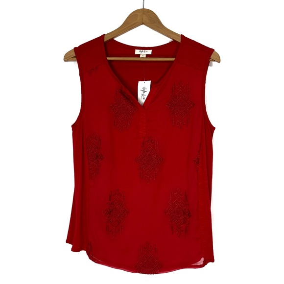 Style & Co. Tops - Style & Co Women’s Size Petite Large PL Real Red Sleeveless Embroidered Top New